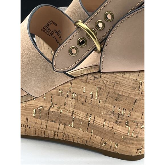 Coach Leather Isla Metallic Wedge Sandal Size 6 MSRP $165 New With Box - Picture 7 of 9